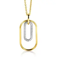 Zinzi gold plated zilveren ovale hanger 32mm bezet met witte zirconia's ZIH2329 (zonder collier)