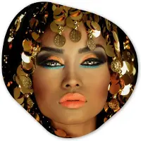 MuchoWow Organische wanddecoratie 60x60 cm - Organisch schilderij Vrouw - Cleopatra - Goud - Sieraden - Make up - Luxe - Muurdecoratie woonkamer - Kamer decoratie - Schilderijen - Muurcirkel aesthetic