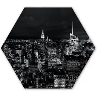 MuchoWow Hexagon wanddecoratie - Kunststof Wanddecoratie - Hexagon Schilderij - Skyline - Zwart - Wit - New York - Amerika - 120x103 cm - Kerstdecoratie in huis - Kerstmis