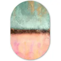MuchoWow Muurovaal 60x90 cm - Ovale wanddecoratie Goud - Verf - Abstract - Groen - Roze - Ovalen schilderij - Muurdecoratie woonkamer - Kamer decoratie - Schilderijen - Wandcirkel