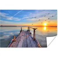 PosterMonkey Poster Water - Steiger - Vogels - Zonsondergang - Horizon - 180x120 cm XXL - Kerstversiering - Kerstdecoratie voor binnen - Kerstmis