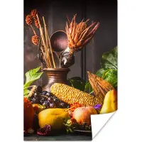 PosterMonkey Poster Groente - Fruit - Rustiek - Tafel - 120x180 cm XXL - Kerstversiering - Kerstdecoratie voor binnen - Kerstmis