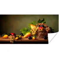PosterMonkey Poster Rustiek - Mand - Fruit - Stilleven - 150x75 cm - Kerstversiering - Kerstdecoratie voor binnen - Kerstmis