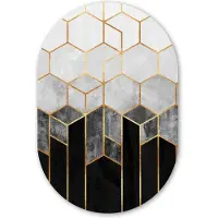 MuchoWow Muurovaal 60x90 cm - Ovale wanddecoratie Goud - Hexagon - Chic - Patronen - Luxe - Ovalen schilderij - Muurdecoratie woonkamer - Kamer decoratie - Schilderijen - Wandcirkel