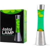 I-Total Lavalamp - Lava Lamp - Sfeerlamp - 40x11 cm - Glas/Aluminium - 30W - Groen met gele Lava - Zilvergrijs - XL2346