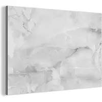 MuchoWow Wanddecoratie Metaal - Aluminium Schilderij Industrieel - Marmer - Steen - Wit - Grijs - Marmerlook - 180x120 cm - Dibond - Foto op aluminium - Industriële muurdecoratie - Voor de woonkamer/slaapkamer