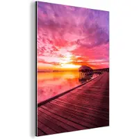 MuchoWow Wanddecoratie Metaal - Aluminium Schilderij Industrieel - Steiger - Water - Zon - Roze - Horizon - 60x80 cm - Dibond - Foto op aluminium - Industriële muurdecoratie - Voor de woonkamer/slaapkamer