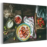 MuchoWow Wanddecoratie Metaal - Aluminium Schilderij Industrieel - Aardbei - Rustiek - Fruit - Rustiek Bloemen - 30x20 cm - Dibond - Foto op aluminium - Industriële muurdecoratie - Voor de woonkamer/slaapkamer