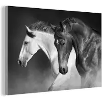 MuchoWow Wanddecoratie Metaal - Aluminium Schilderij Industrieel - Paarden - Dieren - Zwart - Wit - Portret - 180x120 cm - Dibond - Foto op aluminium - Industriële muurdecoratie - Voor de woonkamer/slaapkamer