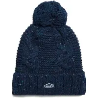 Superdry Kabelgebreide Beanie met Pompon Blauw Grootte: 1SIZE