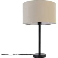 QAZQA Moderne tafellamp zwart met stoffen kap lichtbruin 35cm - Simplo