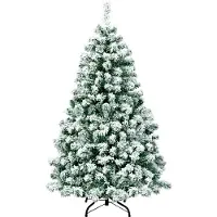 Costway Kunstkerstboom, 135 cm, kerstboom met 400 PVC-takken met sneeuw, 200 warmwitte LED-lampjes en een metalen voet, kunstboom voor Kerstmis