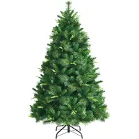 Costway Kerstboom van hout, 225 cm, kunstboom met 641 PVC-takken met sneeuw, kerstboom met 350 warmwitte LED-lampjes en metalen voet
