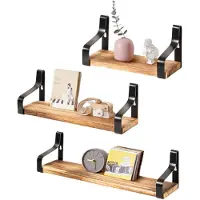 Costway - Wandplank - Zwevende wandplank - 3 Stuks - Industrieel - Hout - Bruin/Zwart