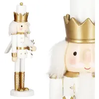 Springos Notenkraker Kerst | Houten Soldaat | Kerstversiering | Goud/Wit | 30,5 cm