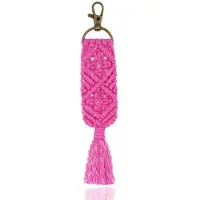 Deja Jewels Geknoopte Boho Sleutelhanger Handgemaakt Roze van Katoen en Metaal