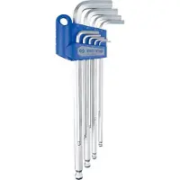 King Tony 20109MR Alloy Steel Ball Hex Key Set, H1.5 mm - H10 mm Size, 9 Piece, Pack of 8
