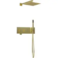 Guido Gusto Vierkante inbouw regendouche met wandarm 25cm douchekop mat goud tweeknops bediening