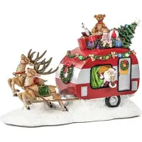 Goodwill - Santa Caravan met rendieren en LED/muziek - 19 cm - rood/groen