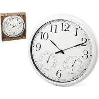 Gerimport Wandklok 33 x 4,5 Cm Wit met vochtigheid en thermometer