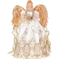 Goodwill Kerstengel-Engel Stof-Parels-Veren Wit-Goud H 41 cm