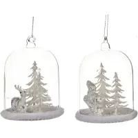 Goodwill Globe Winter Tafereel Hertje-Eekhoorn Glas-Sneeuw Wit 10.5 cm Voordeel Ass per 2 stuks