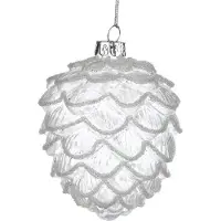Goodwill Kerstbal Dennenappel Glas Wit H 11 cm Voordeelaanbod Per 3 stuks