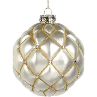 Goodwill Kerstbal Glas Wit-Goud D 10 cm Voordeelaanbod per 2 Stuks