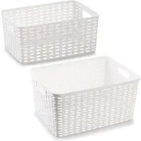 Forte Plastics Set van 6x stuks opbergboxen/opbergmandjes rotan parel wit kunststof met inhoud 10 en 18 liter