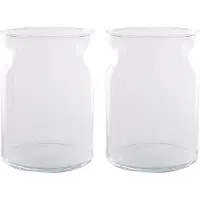 Hakbijl Glass Bloemenvaas - Set van 2x stuks - stijlvol - transparant glas - 18x25 cm - modern design - vaas