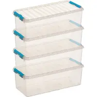 Sunware 5x q-line opberg box/opbergdoos - 9.5 liter - 48 x 19 x 15 cm - kunststof - opslagbox - transparant/blauw
