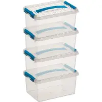 Sunware 8x q-line opberg box/opbergdoos - 6 liter - 30 x 20 x 14 cm - kunststof - opslagbox - transparant/blauw