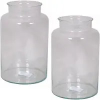 Floran Vaas melkbus - 4x - smalle hals - glas - transparant - 19 x 30 cm - Bloemenvazen