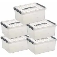 Sunware 5x q-line opberg box/opbergdoos - 15 liter - 40 x 30 x 18 cm - kunststof - opslagbox - transparant/zilver