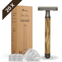 Bamboozy Bamboe Safety Razor + 20 scheermesjes Bamboe Houten Handvat Dun Double Edge Single Blade Zero Waste