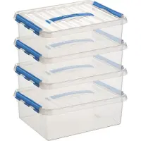 Sunware 4x q-line opberg box/opbergdoos - 10 liter - 40 x 30 x 11 cm - kunststof - opslagbox - transparant/blauw