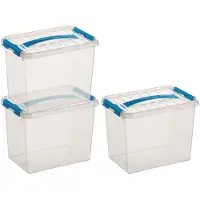 Sunware 3x q-line opberg box/opbergdoos - 9 liter - 30 x 20 x 22 cm - kunststof - opslagbox - transparant/blauw