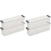 Sunware 5x q-line opberg box/opbergdoos - 1.3 liter - 27 x 8 x 9 cm - kunststof - opslagbox - transparant/zilver