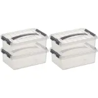 Sunware 5x q-line opberg box/opbergdoos - 4 liter - 30 x 20 x 10 cm - kunststof - opslagbox - transparant/zilver