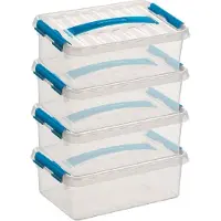 Sunware 5x q-line opberg box/opbergdoos - 4 liter - 30 x 20 x 10 cm - kunststof - opslagbox - transparant/blauw