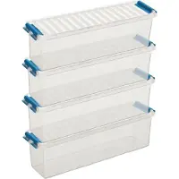 Sunware 10x q-line opberg box/opbergdoos - 1.3 liter - 27 x 8 x 9 cm - kunststof - opslagbox - transparant/blauw