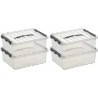 Sunware 5x q-line opberg box/opbergdoos - 12 liter - 40 x 30 x 14 cm - kunststof - opslagbox - transparant/zilver