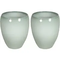 Floran Vaas - 2x stuks - misty groen - glanzend - keramiek - D25 x H28 cm - bloemenvaas