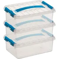 Sunware 3x q-line opberg box/opbergdoos - 4 liter - 30 x 20 x 10 cm - kunststof - opslagbox - transparant/blauw