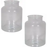 Floran Vaas melkbus - 3x - smalle hals - glas - transparant - 19 x 25 cm - Bloemenvazen