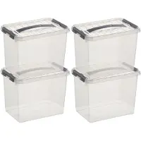 Sunware 10x q-line opberg box/opbergdoos - 9 liter - 30 x 20 x 22 cm - kunststof - opslagbox - transparant/zilver