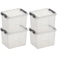 Sunware 8x q-line opberg box/opbergdoos - 3 liter - 20 x 15 x 14 cm - kunststof - opslagbox - transparant/zilver