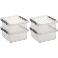 Sunware q-line opberg box - 6x stuks - 18 liter - 40 x 40 x 20 cm - kunststof - opslagbox - transparant/zilver