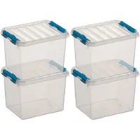 Sunware 8x q-line opberg box/opbergdoos - 3 liter - 20 x 15 x 14 cm - kunststof - opslagbox - transparant/blauw