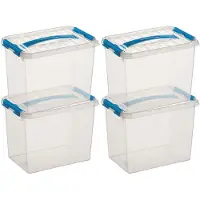 Sunware 6x q-line opberg box/opbergdoos - 9 liter - 30 x 20 x 22 cm - kunststof - opslagbox - transparant/blauw